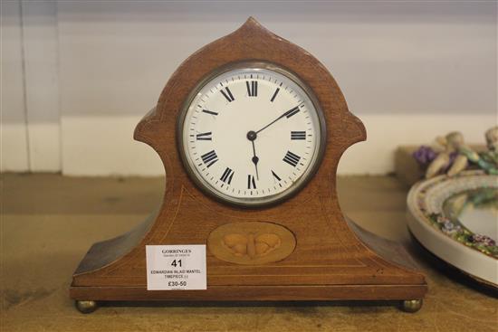 Edwardian inlaid mantel timepiece and toilet jug(-)